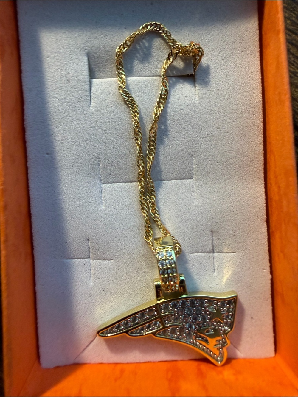 NFL Gold and Clear Crystal New England Patriots Pendant Necklace